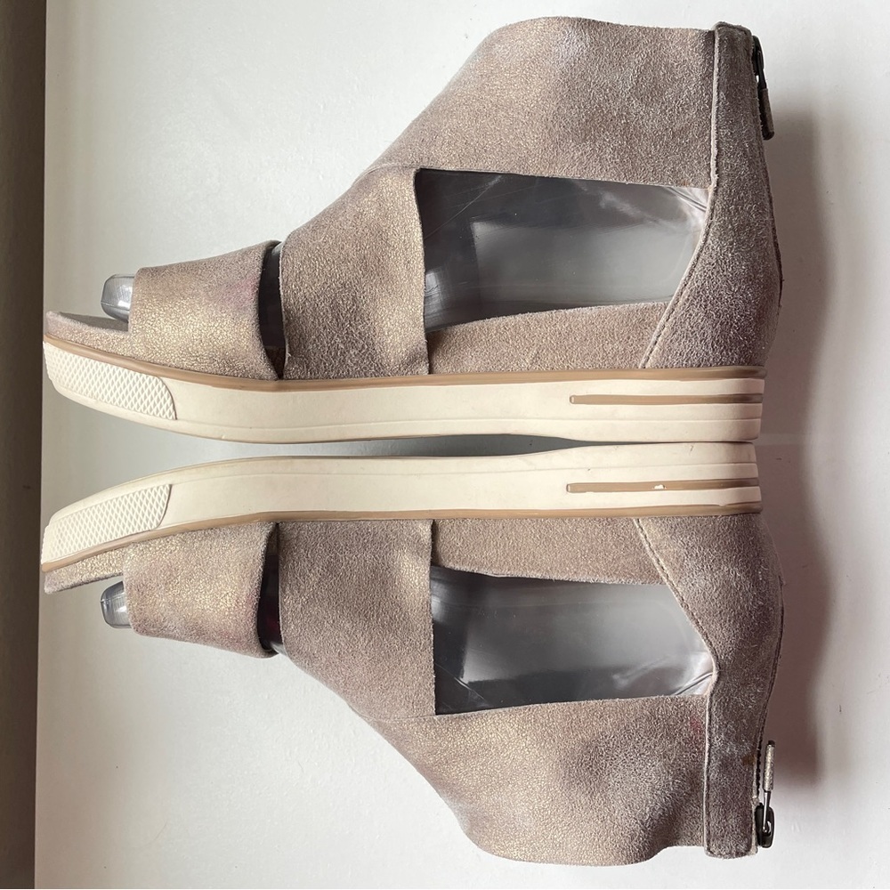 Eileen Fisher Metallic Sport Suede Criss Cross Banded Wedge Platform Sandals 7 - Picture 7 of 13